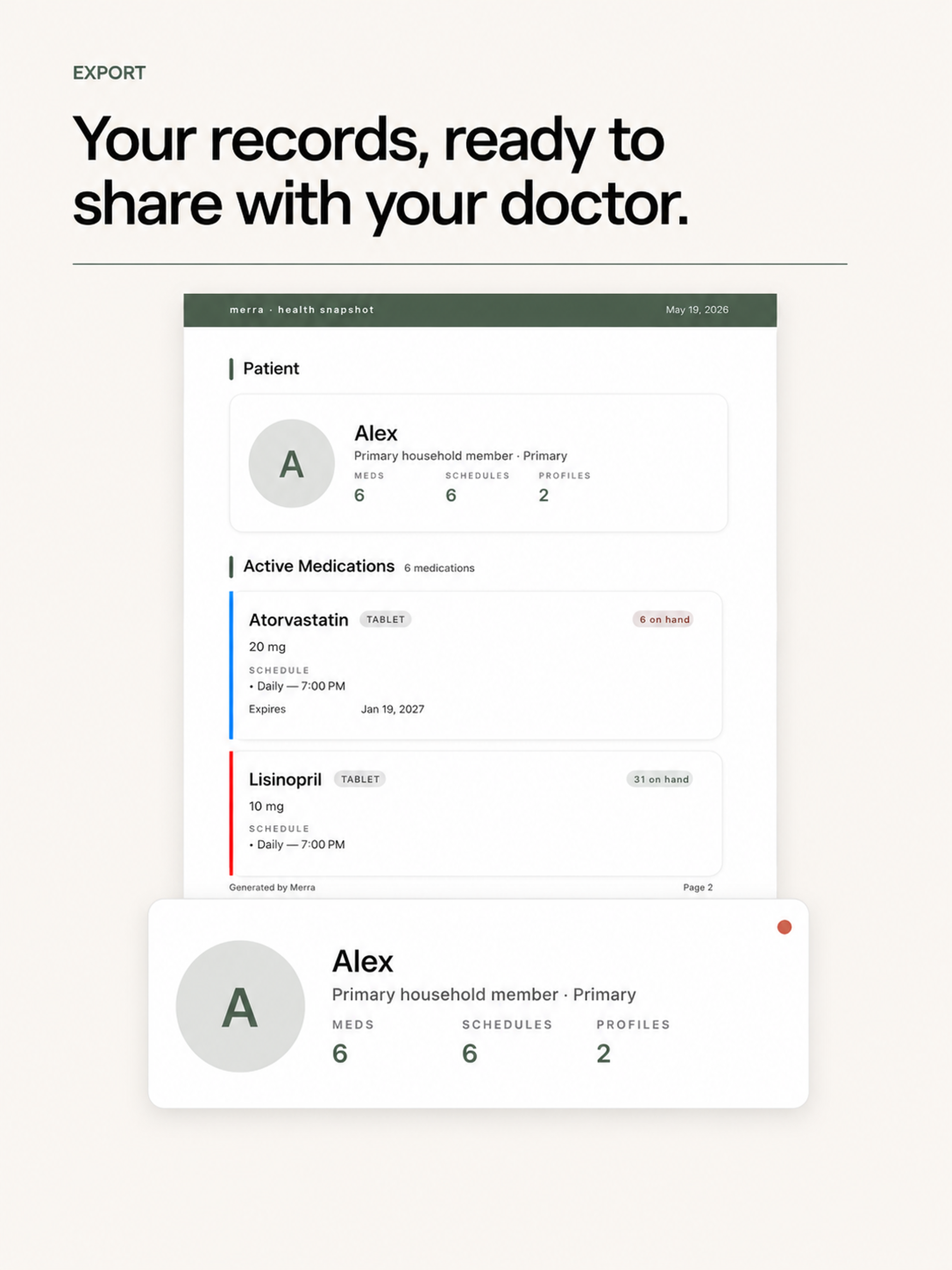 Your records, ready to share with your doctor.
